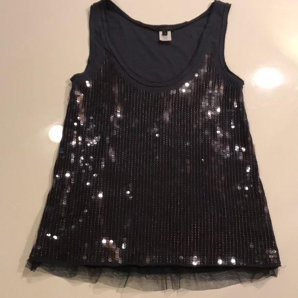 J. CREW NAVY BLUE SEQUIN TANK WITH LACE BOTTOM XS - Picture 7 of 8